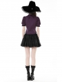 Purple and Black Gothic Frilly Collar Short Sleeve Blouse for Women