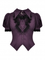 Purple and Black Gothic Frilly Collar Short Sleeve Blouse for Women