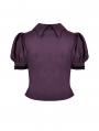 Purple and Black Gothic Frilly Collar Short Sleeve Blouse for Women