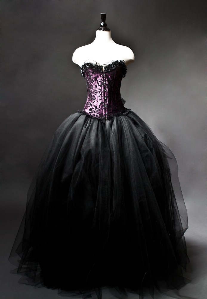 Purple and Black Gothic Burlesque Corset Prom Gown