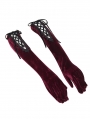 Wine Red Gothic Vintage Full Finger Velvet Lace-Up Gloves