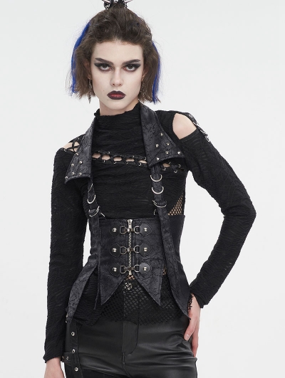Black Gothic Punk Studded Underbust Corset Style Waistcoat for
