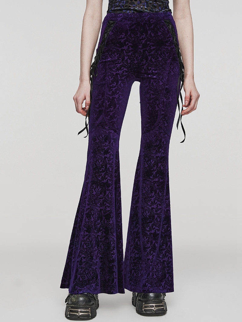 Violet Gothic Vintage Dark Jacquard Long Flare Pants for Women