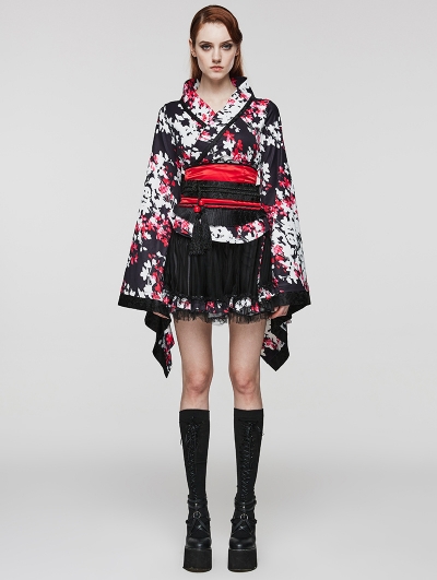 Floral Gothic Lolita Printed Four Piece Set Kimono Dress