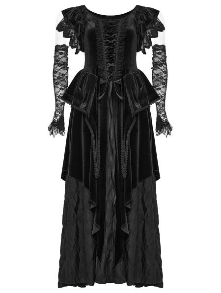 Black Gothic Velvet Pointed Dress with Detachable Lace Gloves ...