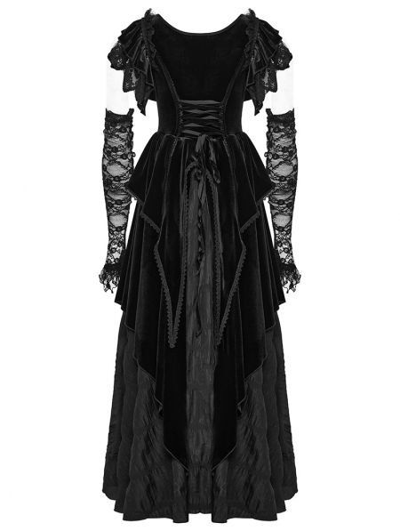 Black Gothic Velvet Pointed Dress with Detachable Lace Gloves ...
