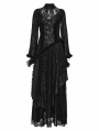 Black Gothic Floral Lace Multiple Layers Long Slim Fit Dress