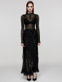 Black Gothic Decadent Ripped Knit Asymmetric Lace Long Skirt