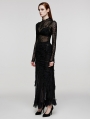 Black Gothic Decadent Ripped Knit Asymmetric Lace Long Skirt