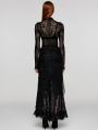 Black Gothic Decadent Ripped Knit Asymmetric Lace Long Skirt