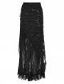 Black Gothic Decadent Ripped Knit Asymmetric Lace Long Skirt