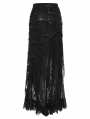 Black Gothic Decadent Ripped Knit Asymmetric Lace Long Skirt