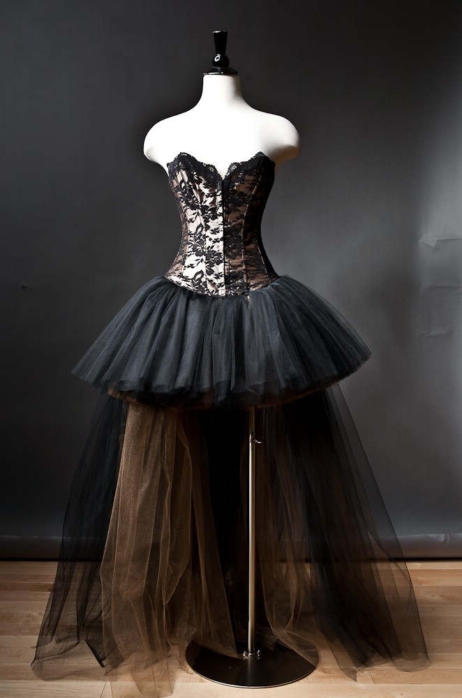 Alternative Fashion Black Romantic Gothic Corset High-Low Prom Dress