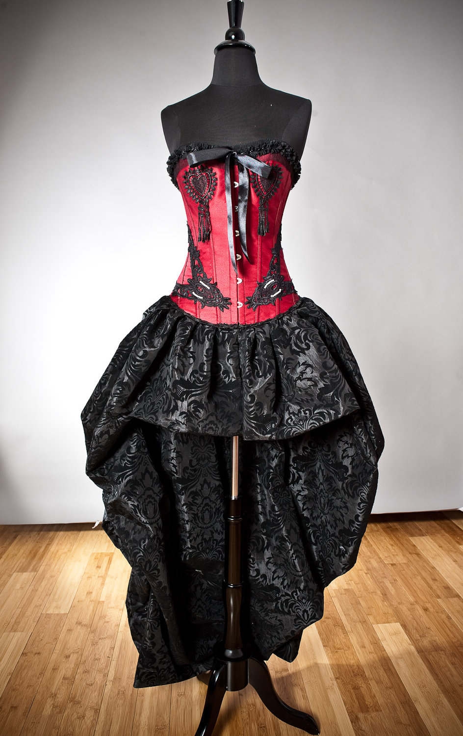 Red and Black Gothic Corset Burlesque High-Low Prom Party Dress