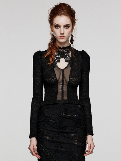 Black Sexy Gothic Mesh Spliced Lace Long Sleeve Shirt for Women