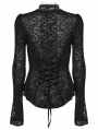 Black Sexy Gothic Mesh Spliced Lace Long Sleeve Shirt for Women