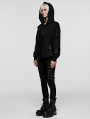 Black Gothic Daily Mesh Splice Pullover Hoodie for Women