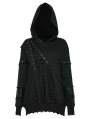 Black Gothic Daily Mesh Splice Pullover Hoodie for Women