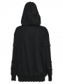 Black Gothic Daily Mesh Splice Pullover Hoodie for Women