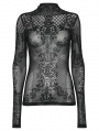 Black Sexy Gothic Flocked Pattern Mesh Long Sleeve T-Shirt for Women