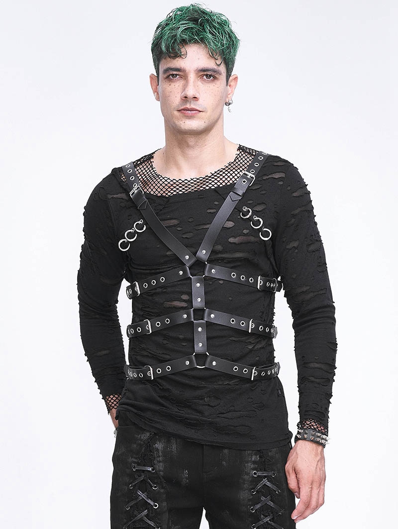 Black Gothic Punk Multi-Buckle PU Leather Body Harness for Men