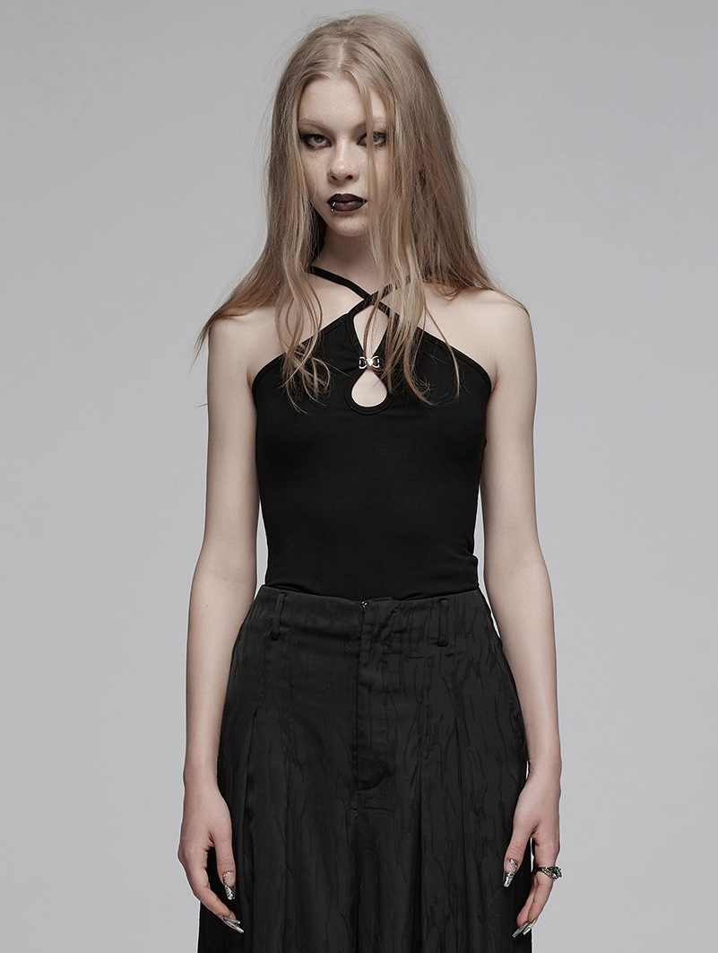 Black Gothic Chinese Style Water-Drop Hollow Out Camisole for Women