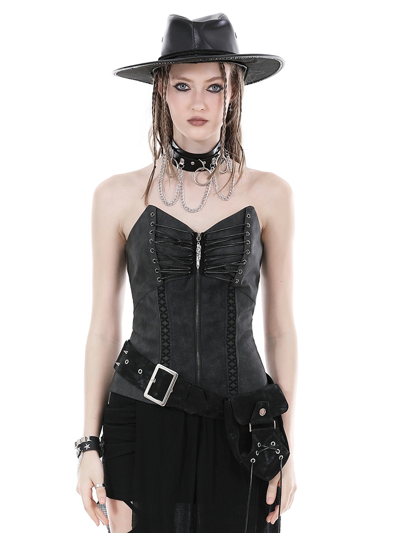 Black Gothic Punk Dye Overbust Zipper Corset for Women