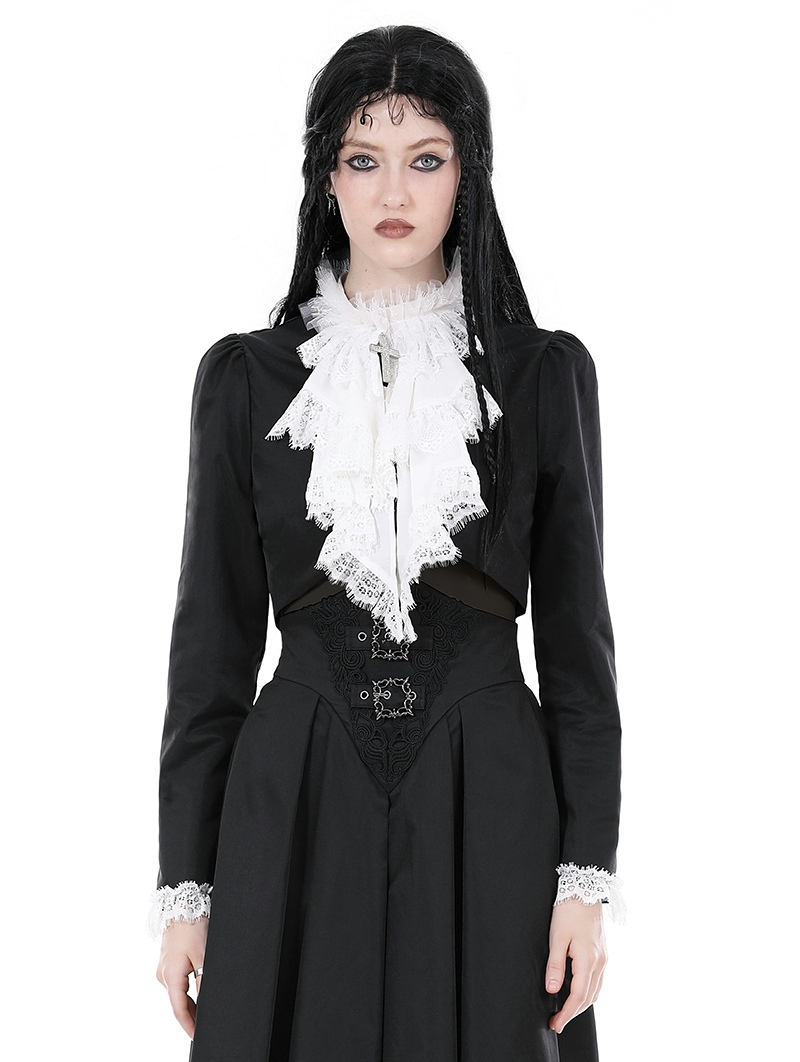 Black and White Gothic Ruffle Bowtie Short Jacket for Women