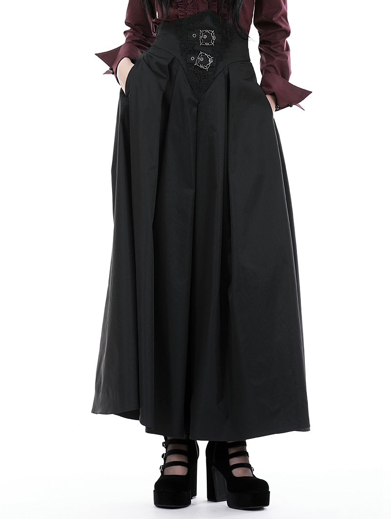 Black Gothic Retro High Waist Long Pleated Skirt