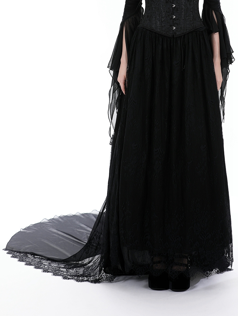 Black Gothic Court Lace Frilly Tail Length Ball Skirt