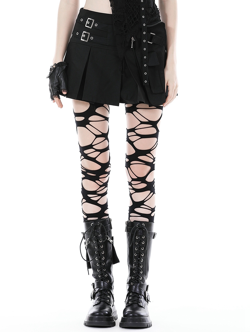 Black Gothic Punk Pleated Mini Skirt With Side Bag