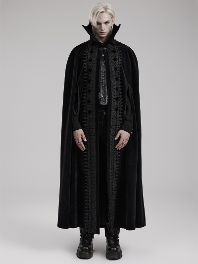 Black Gothic Velvet Noble 3D Bat Collar Long Cloak for Men - Devilnight ...