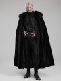 Black Vintage Gothic Handsome Men's Cloak with Detachable Fur Collar