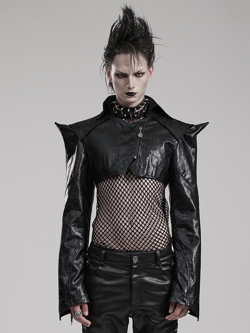 Black Gothic Punk Super Short PU Leather Jacket for Men