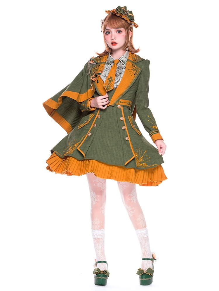 Sheffield Green and Orange College Style Classic Lolita JSK Dress Set