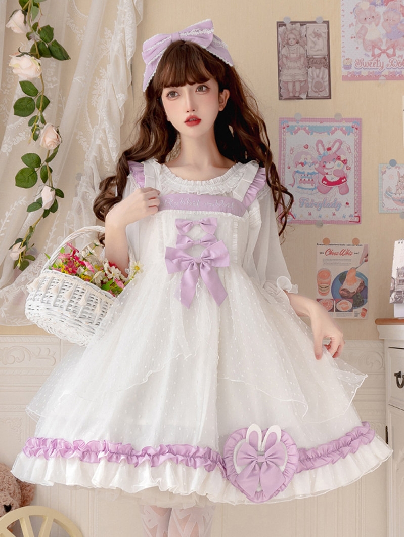 Mist Carol White and Light Purple Bowknot Sweet Lolita JSK Dress