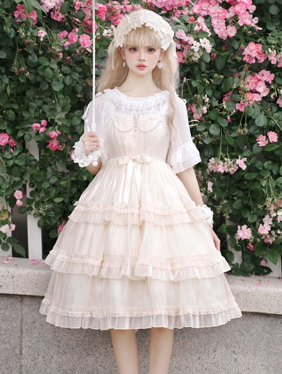 Starry Love Ivory Tiered Ruffle High Waist Sweet Lolita JSK Dress