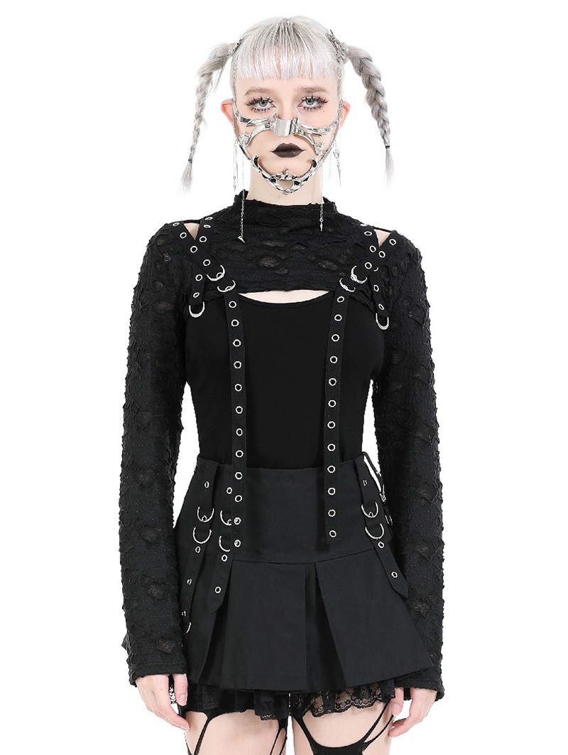 Black Gothic Punk Decadent Raggedy Hollow Out Shrug for Women