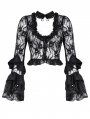 Black Gothic Sexy Perspective Lace Petal Sleeve Top for Women