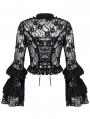 Black Gothic Sexy Perspective Lace Petal Sleeve Top for Women