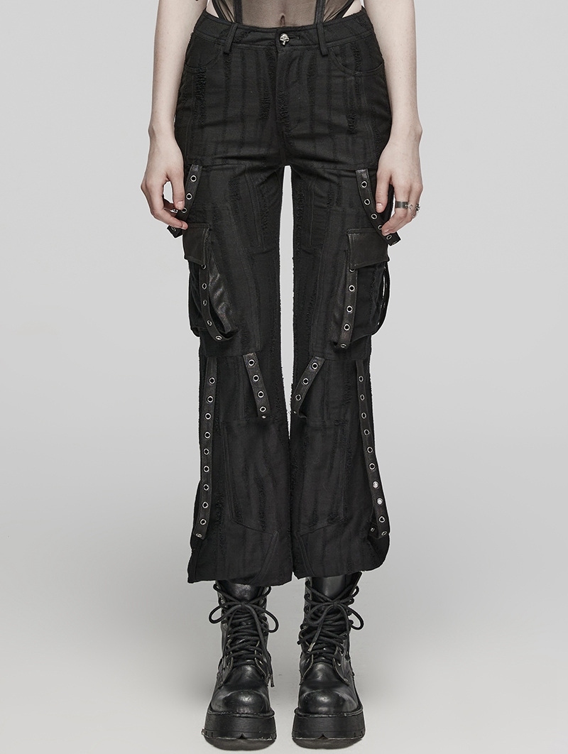 Black Gothic Punk Cool Daily Wear Techwear Loose Trousers for Women