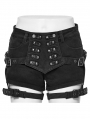 Black Gothic Punk Symmetrical Leg Loop Stretch Hot Shorts for Women