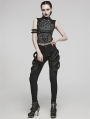 Black Gothic Punk Metal Eyelets Patterned Mesh Vest Top for Women