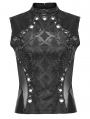 Black Gothic Punk Metal Eyelets Patterned Mesh Vest Top for Women