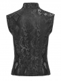 Black Gothic Punk Metal Eyelets Patterned Mesh Vest Top for Women