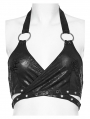 Black Gothic Punk Sexy Halter Neck Crop Top for Women