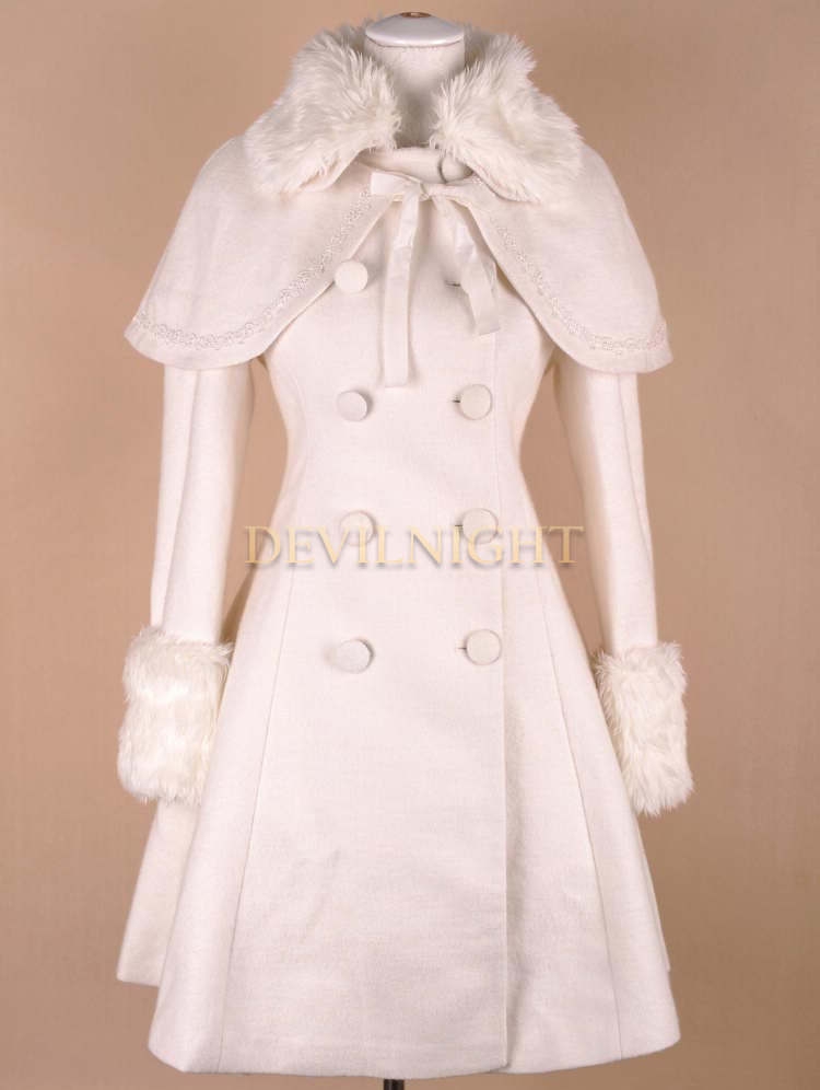 White Elegant Winter Lolita Cape Coat