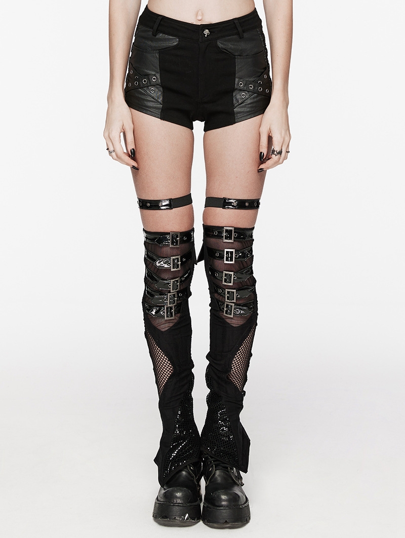 Black Gothic Punk Perspective Long Leg Warmers for Women