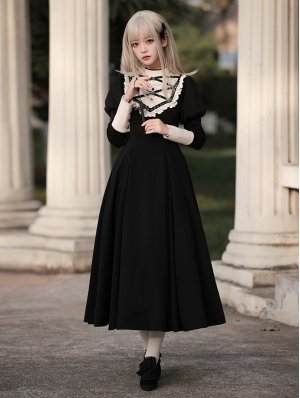 Black Stand Collar Juliette Sleeves Classic Lolita OP Dress