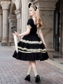 Black and Beige Ruffle Square Neck Vintage Doll Gothic Lolita OP Dress